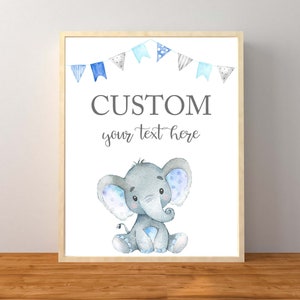 Blue Elephant Custom Sign, Elephant Personalized Sign, Elephant Baby Shower Decorations, Blue Boy Elephant, Instant Download Printable