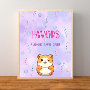 Hamster Favors Sign, Hamster Birthday Party Decorations, Pink and Purple Hamster Confetti Favor Tabletop Signs, Instant Download Printable