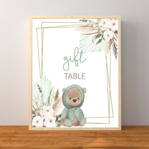 Tafelbord cadeau groene beer, genderneutrale babyshowerversieringen, groene teddybeer babyshower tafelblad, afdrukbare instant download