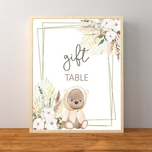 Placa de mesa de presente de urso amarelo, decorações de chá de bebê de gênero neutro, placa de mesa de chá de bebê de urso de pelúcia amarelo, download instantâneo para impressão