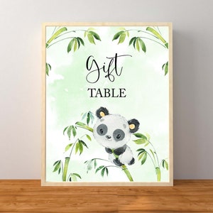 Tafelbord cadeau panda, groene panda babyshower decoraties, verjaardagsfeestje panda, genderneutrale babyshower, afdrukbare instant download
