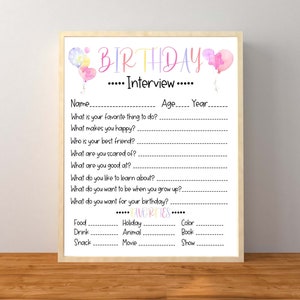 Girls Birthday Interview, Kids Birthday Questionnaire, Annual Birthday Interview, Girls Questionnaire, Keepsake, Instant Download Printable