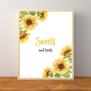 Letrero de dulces con forma de girasol, decoraciones para baby shower con temática neutra de girasol, boda con girasol amarillo, baby shower floral, descarga instantánea imprimible