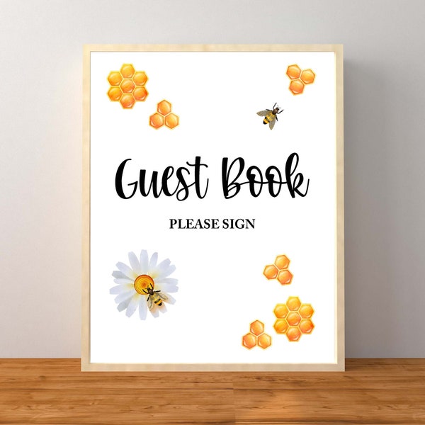 Bee Guest Book sign, Bee Baby Shower, Guest Book Sign, Bee Babee Shower, Bee Birthday Party Sign, Bee Bridal Party Sign, Printable