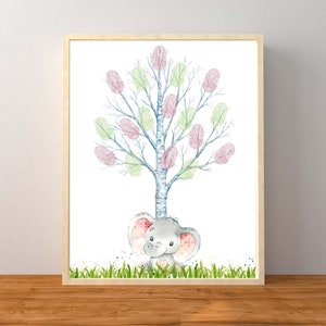 Pink Elephant Baby Shower, Guest Book Sign, Elephant Guest Book Sign, Elephant Guest Sign, Elephant Tree Fingerprint Sign, Instant Printable