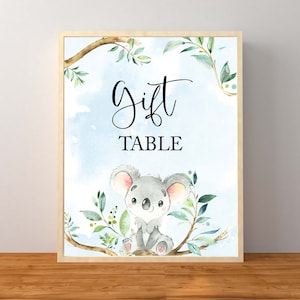 Letrero de mesa con forma de koala, baby shower de niño koala, decoraciones para baby shower, tarjetas y regalos, letrero de mesa, descarga instantánea imprimible