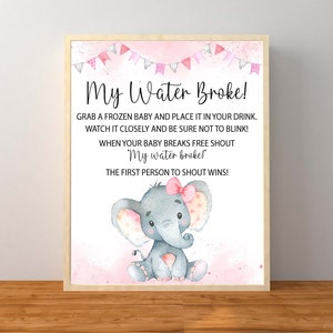 Éléphant rose, mon jeu s'est cassé, jeu de baby shower éléphant rose, jeu de bébé fille éléphant, jeu de boissons pour bébé, téléchargement immédiat à imprimer