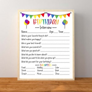 Birthday Interview, Kids Birthday Questionnaire, Annual Birthday Interview, Rainbow Questionnaire, Keepsake, Instant Download, Printable