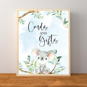 Blue Koala Cards and Gifts Tabletop Sign, Boy Koala Baby Shower Decorations, Baby Boy Blue Koala Gift Table Sign, Instant Download Printable