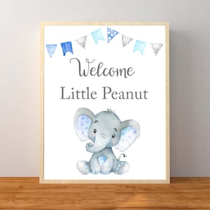 Little Peanut Sign, Welcome Baby Sign, Elephant Welcome Baby sign, Lil Peanut,Boy Elephant Baby Shower, Blue Elephant Baby Shower, Printable