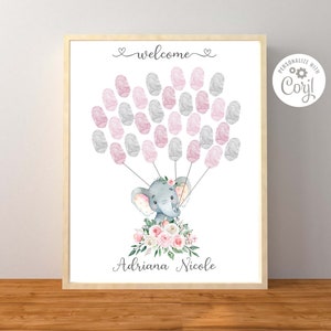 Pink Floral Elephant Guest Book Sign, Elephant Baby Shower Guest Sign, Editable Sign, Corjl Editable Template, Instant Download Printable