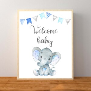 Welcome Baby Sign, Elephant Welcome Baby sign, Boy Elephant Baby Shower, Elephant Baby Shower, Blue Elephant Baby Shower, Printable