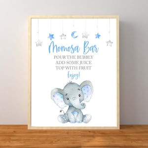 Mom-osa Bar sign, Momosa Bar Elephant Sign, Blue Elephant Baby Shower, Elephant Baby Shower Decorations, Instant Download Printable