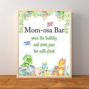Dinosaurier Momosa Bar Zeichen, Mom-osa, junge Dinosaurier-Baby-Dusche-Dekorationen, Mimosa Bar Tabletop Zeichen, Getränke Zeichen, Instant Download druckbare