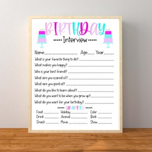 Birthday Interview, Kids Birthday Questionnaire, Annual Birthday Interview, Girls Questionnaire, Keepsake, Instant Download, Printable