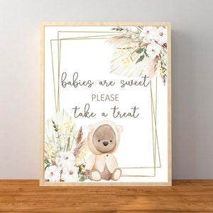 Yellow Bear Favors Sign, Babies Are Sweet Please Take a Treat, Teddy Bear Gender Neutral Baby Shower Decorations, Instant Download Printable