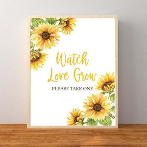 Sunflower Watch Love Grow Favor Sign, Sunflower Baby Shower, Sunflower Bridal Shower Favors, Sunflower Wedding, Instant Download Printable