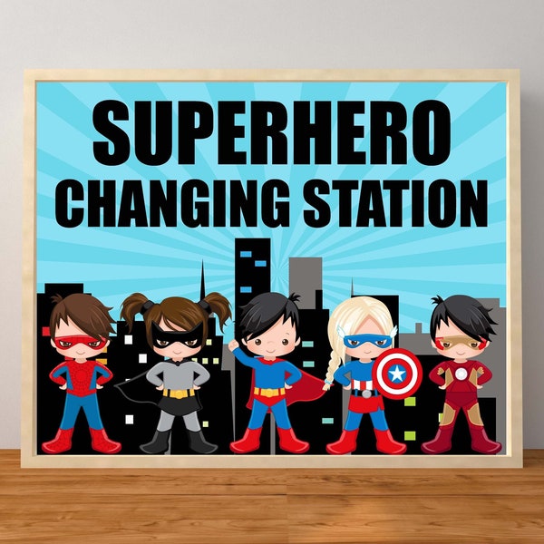 Boy and Girl Superhero Changing Station, Superhero Party Decorations, Superhero Birthday, Superhero Dress Up, Instant Download Printable