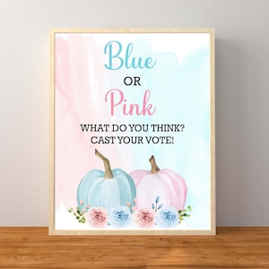 Pumpkin Gender Reveal Party Blue or Pink Cast Your Vote Sign, Gender Reveal Decorations, Pumpkin Voting Sign, Instant Download Printable