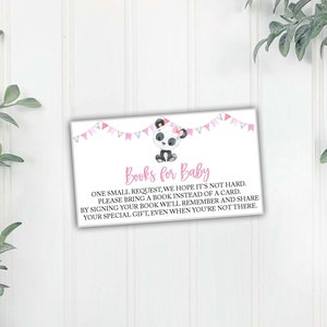 Panda Books voor Baby Card, Panda Books voor Baby Pink Invitation Insert, Breng een boek mee in plaats van een kaart, Instant Download Printable