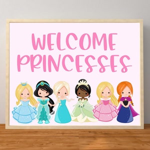 Princess Birthday Party, Princess Party Sign, Welcome Princesses Sign, Princess Decorations, 10x8 inch and 20x16 inch, Instant Printable