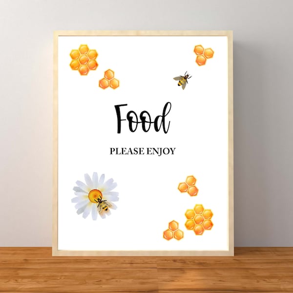 Bee Food sign, Bee Baby Shower, Bee Babee Shower, Bee Birthday Party Sign, Bee Bridal Party Sign, Honeycomb Sign, Instant Downlaod Printable