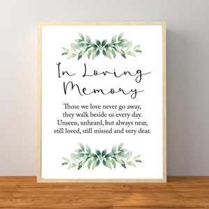 In Loving Memory Sign, Greenery In Loving Memory Sign, Greenery Wedding Decorations, Memorial Sign, Wedding Memorial Sign Printable, Funeral