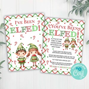 Compañero de trabajo navideño editable, has sido elfo, letrero e instrucciones, he sido elfo, juego de elfos, plantilla editable de Corjl, descarga imprimible