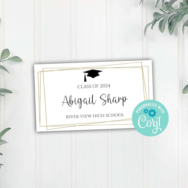 Graduation Name Enclosure Card Insert, Corjl Editable Graduation Announcement Invitation Insert Template, Gold, Digital Download Printable