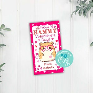 Etiqueta para presente de hamster para o dia dos namorados, etiquetas para lembrancinhas de hamster rosa, etiquetas personalizadas para hamster, modelo editável Corjl para download para impressão