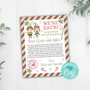 Elfos de Natal, carta de volta para crianças, modelo de carta de chegada de elfo, carta de olá para crianças do elfo, modelo editável Corjl, download para impressão