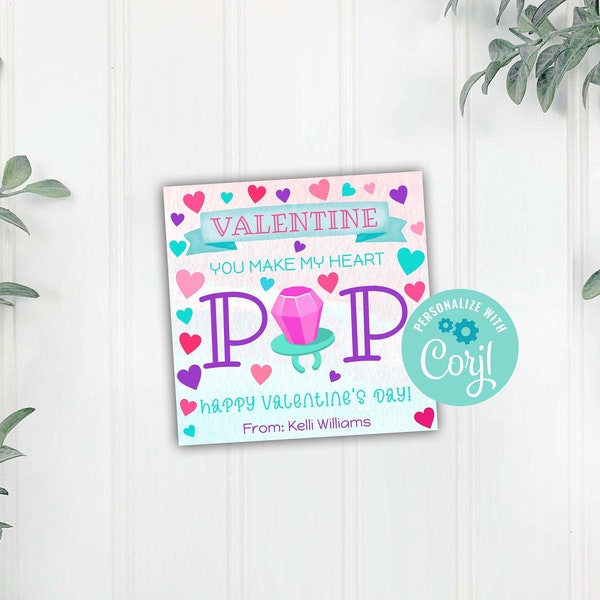 Valentine's Day Ring Gift Tag, Valentine You Make My Heart Pop Tags, Custom Ring Valentine Card, Corjl Editable Template, Digital Download