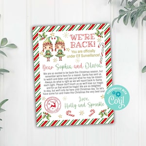 Elfos navideños He vuelto Carta a los niños, Plantilla de carta de llegada de elfos, Carta de saludo de niña de Elfo, Plantilla editable Corjl Descarga imprimible