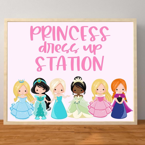 Princess Party, Princess Party Sign, Princess Dress Up Station, Princess Birthday Party, Princess Dress Up, Instant Download, 10x8 Printable