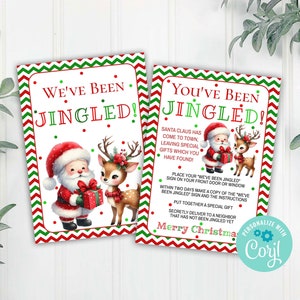 Editable Christmas You&#39;ve Been Jingled Sign and Instructions, We&#39;ve Been Jingled Neighbor Game, Corjl Editable Template, Printable Download