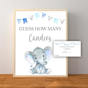 Blauwe olifant Raad eens hoeveel snoepjes er in de pot zitten Babyshowerspel, Jongenolifant Babyshowerversieringen, Instant Download Afdrukbaar
