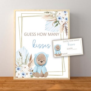 Blauwe beer raad eens hoeveel kussen spel en kaarten, Boy Bear baby shower decoraties, Candy Kisses raadspel, Instant Download afdrukbaar