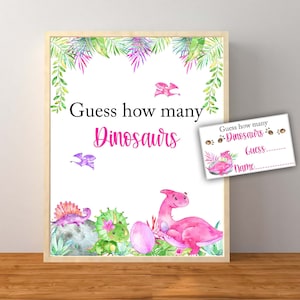 Guess How Many Dinosaurs, Dinosaur Baby Shower Game, Girl Dinosaur Baby Shower, Guess How Many Dinosaurs Are In The Jar, Instant Printable