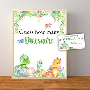 Guess How Many Dinosaurs, Dinosaur Baby Shower Game, Dinosaur Baby Shower, Guess How Many Dinosaurs Are In The Jar, Instant Printable