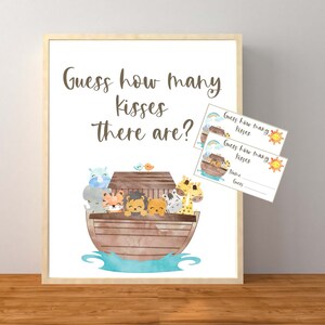 Ark van Noach raadt hoeveel kussen babyshowerspel met kaarten, genderneutraal babyshower van Noah, tweeling, afdrukbare instant download