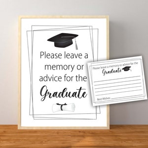 Letrero con recuerdos o consejos para el graduado, decoraciones para fiestas de graduación, letreros de mesa de graduación en gris y negro, descarga instantánea para imprimir