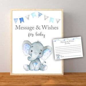 Mensajes y deseos para el bebé, consejos y deseos para el bebé, baby shower de elefante azul, baby shower de elefante para niño, descarga instantánea imprimible