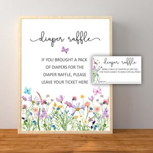 Wildblumen Windel Verlosung Zeichen und Tickets, Blumen Mädchen Baby-Dusche-Spiel, Wildblumen-Baby-Dusche-Dekorationen, Sofortiger Download Printable