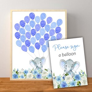 Blaues Elefant-Gästebuch-Zeichen, blauer Elefant-Baby-Dusche-Dekoration, Elefant-Gästebuchzeichen, sofortiger Download druckbare Zeichen