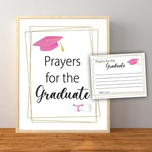 Letrero con tarjetas con oraciones para los graduados, decoraciones para fiestas de graduación en oro y rosa, letreros para mesa para graduados, 2025, descarga instantánea e imprimible