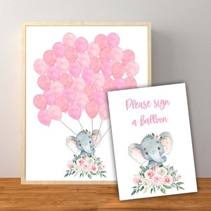 Guest Book Sign, Elephant Guest Book Sign, Pink Elephant Baby Shower, Elephant Guest Sign, Elephant Balloon Sign, Instant Download Printable