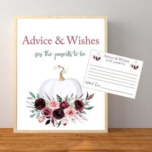 Conseils et souhaits pour bébé signe et cartes, souhaits pour les futurs parents, baby shower floral citrouille, souhaits, téléchargement immédiat imprimable