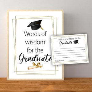 Words of Wisdom for the Graduate, Graduation Party Decorations, Gold and Black Graduation Tabletop Signs, 2025, Instant Download Printable