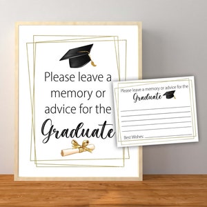 Souvenirs ou conseils pour le signe du diplômé, décorations de fête de remise des diplômes, signes de table de remise des diplômes or et noir, téléchargement immédiat imprimable