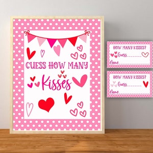 Raad eens hoeveel kussen, Valentijnsdag raad eens hoeveel kussen, Valentijn spel, Valentijnsdag decoraties, kussen spel, Instant Download afdrukbare